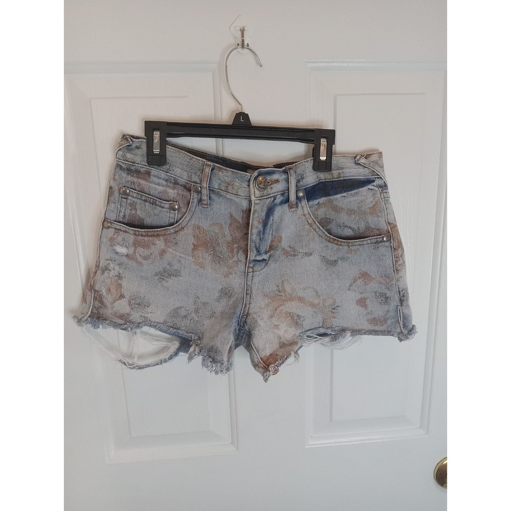Free People Shorts Womens Size 25 Floral Distressed Frayed Boho Retro Denim